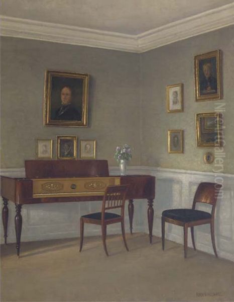 A music room. Oil Painting by Hans Hilsoe