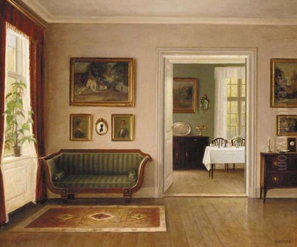 An interior. Oil Painting by Hans Hilsoe