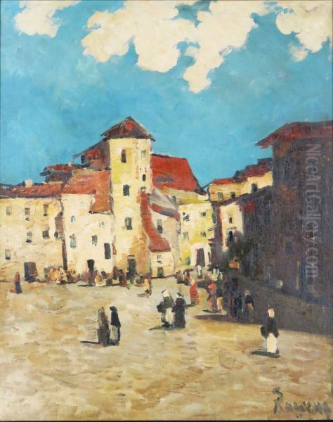 Mediterranes Stadtmotiv mit belebtem Hof Oil Painting by Hans Ruzicka-Lautenschlager