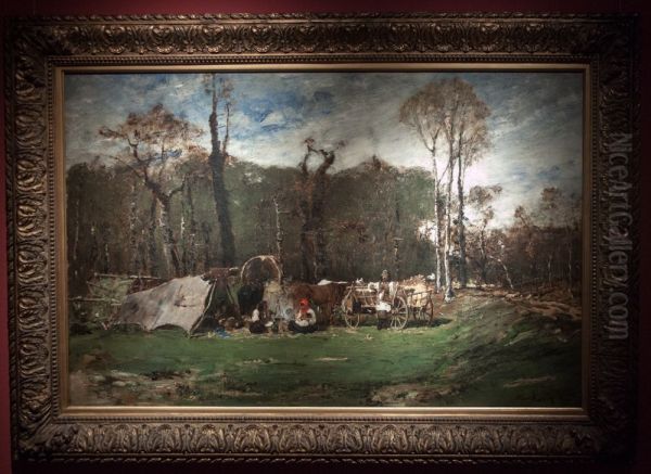 Gypsies_at_the_forest_edge Oil Painting by Mihaly Munkacsy