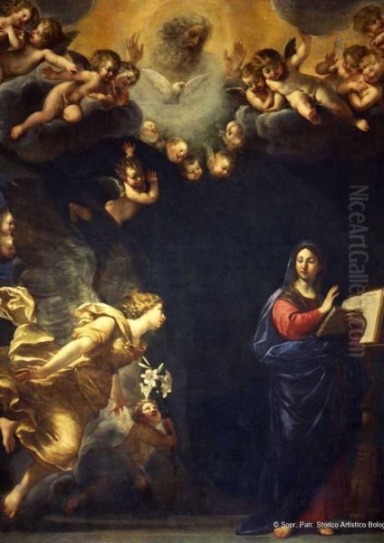 Annunciation with God Father Oil Painting by Francesco Albani