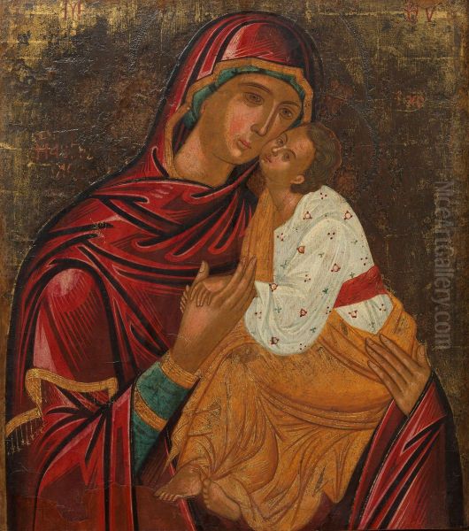 The Virgin Glykophilousa Oil Painting by Cretan school