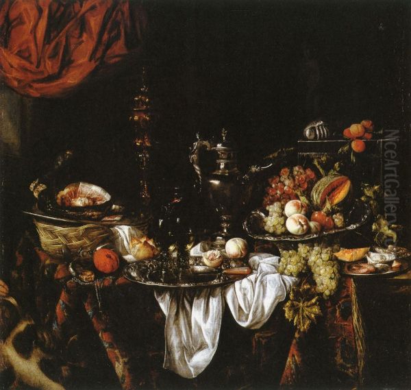 Stilleben mit Fruchten und Prunkgefassen Oil Painting by Abraham Van Beijeren