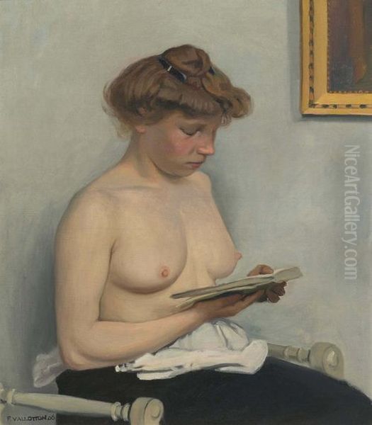 Femme torse nu, lisant Oil Painting by Felix Vallotton