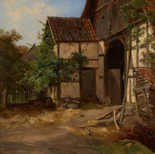 Farmyard Oil Painting by Hans Jorgen Hammer