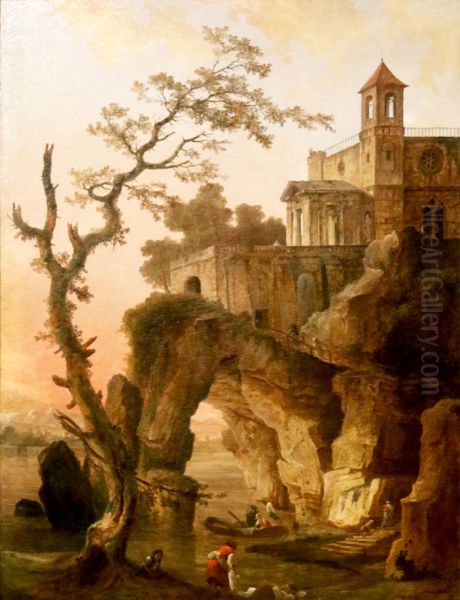 Paysage fantaisie. Oil Painting by Hubert Robert