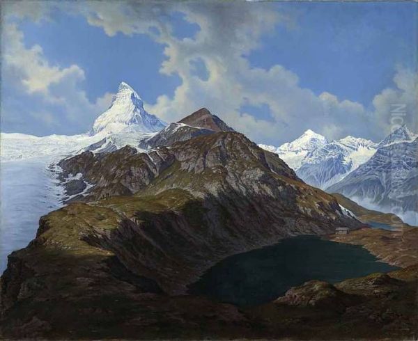 Das 13.797 Fuss hohe Matterhorn oder Mont Cervin vom schwarzen See in einer Hohe von 8000 Fuss aus aufgenommen Oil Painting by Hubert Sattler