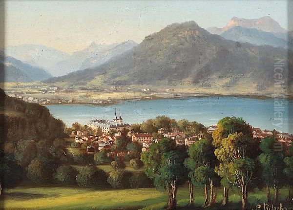 Tegernsee gegen den Hirschberg Oil Painting by Hubert Sattler