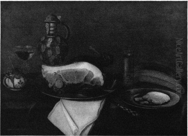 Still life with ham Oil Painting by Cornelis Mahu