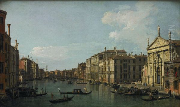 The Grand Canal, Venice, Looking South-East from San Stae to the Fabbriche Nuove di Rialto Oil Painting by Canaletto