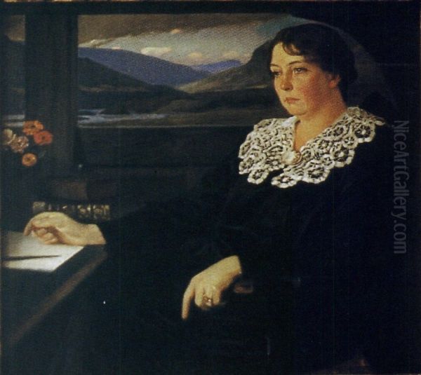 Sigrid Undset Oil Painting by Harald Slott-Moller