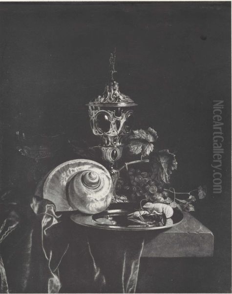 Still life with covered beaker and nautilus shell Oil Painting by Paulus van den Bosch