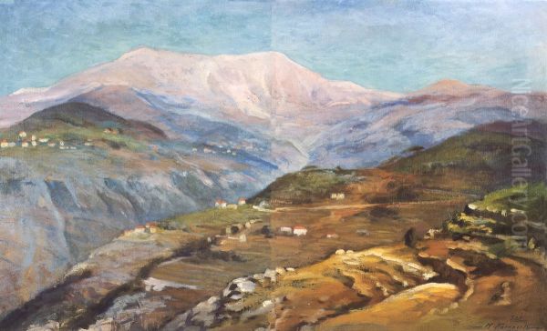 Zaarour Region and Mount Sannine. Oil Painting by Moustafa Farroukh