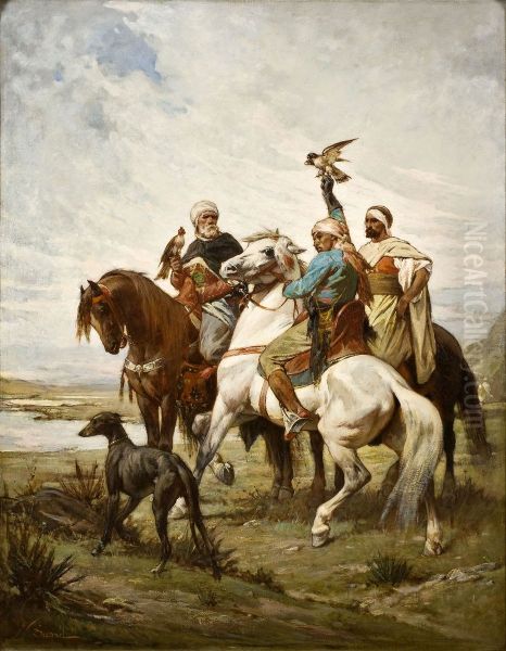 The Falcon Hunt Oil Painting by Nicolas Sicard