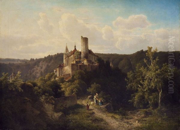 Landschaft mit der Burg Krivoklat (Purglitz) Oil Painting by unknown