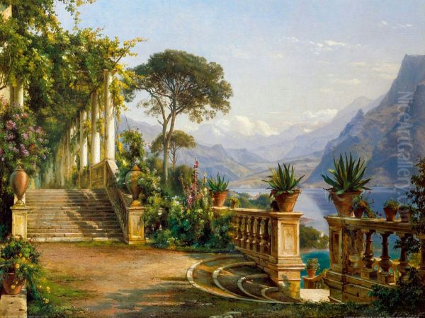 Lodge on Lake Como Oil Painting by Carl Frederik Aagaard