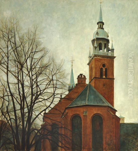 Helligandskirken (The Holy Spirit) in Copenhagen. Oil Painting by Svend Hammershoi