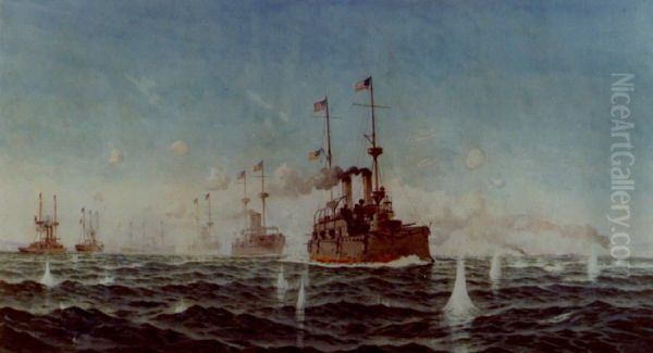 Battle of Manila Bay, 1 May 1898 Oil Painting by Fred Cozzens