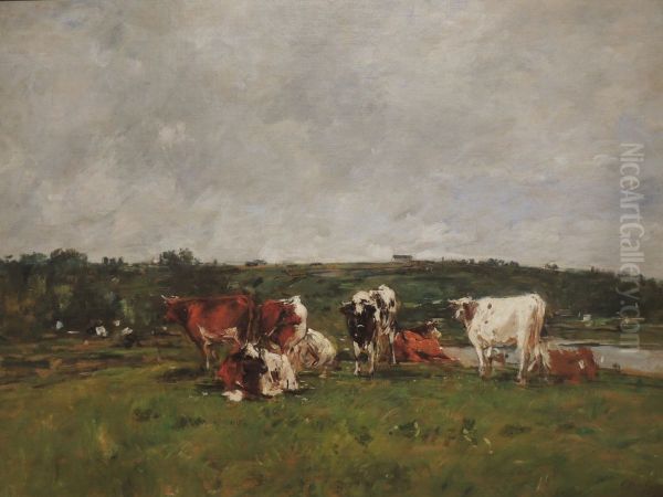 Cows grazing Oil Painting by Eugene Louis Boudin