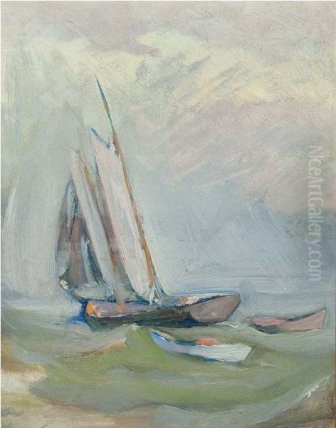 Schooner and Two Dories Oil Painting by Eric Hudson