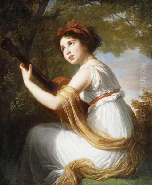 Julie Le Brun jouant de la guitare Oil Painting by Elisabeth Louise Vigee Le Brun