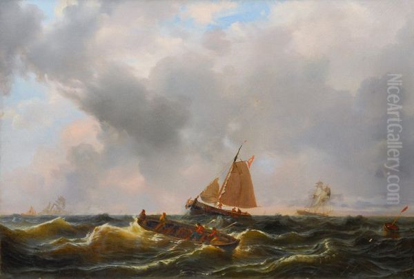 Schiffe vor ferner Kuste Oil Painting by Wilhelm Krause