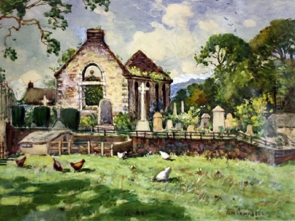 Chickens By A Ruined Church Oil Painting by Thomas, Tom Campbell