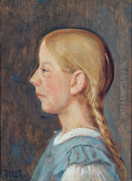 A girl from Skagen with plaited hair. Oil Painting by Michael Peter Ancher