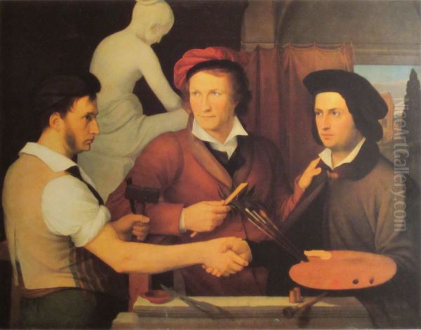 The Schadow Brethren with the sculptor Thorvaldsen Oil Painting by Friedrich Wilhelm Schadow