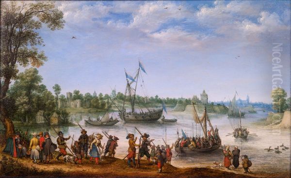 The Departure of the Pilgrim Fathers from Delfshaven on their Way to America Oil Painting by Adam Willaerts