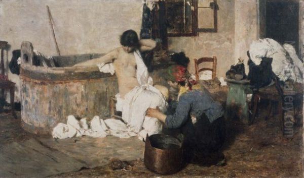 After the bath Oil Painting by Giacomo Favretto