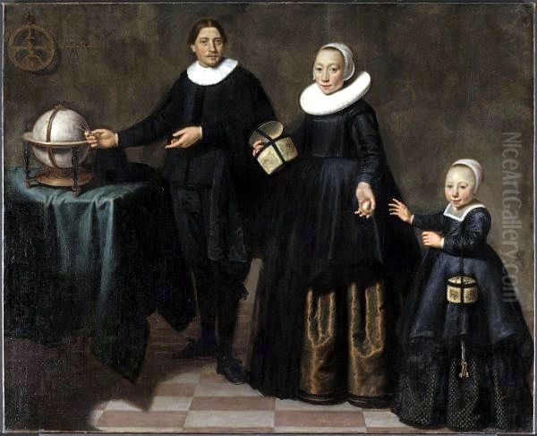 Portrait ofAbel Tasman, his wife and daughter. Oil Painting by Jacob Gerritsz. Cuyp