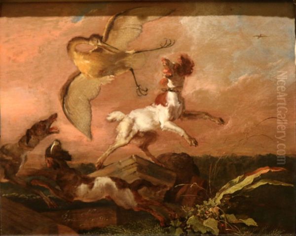 Heron attacked by Hounds Oil Painting by Abraham Hondius