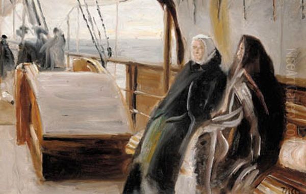 Aboard a sailing ship. Oil Painting by Michael Peter Ancher