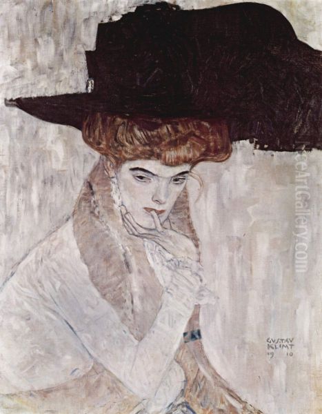 The black feather hat Oil Painting by Gustav Klimt