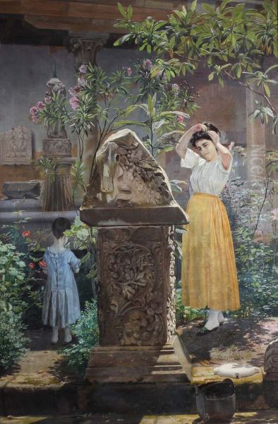 Picking Flowers in a Classical Garden Oil Painting by unknown