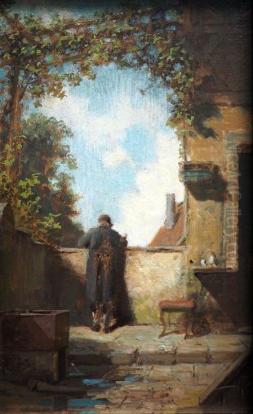 Alter Herr auf der Terrasse Oil Painting by Carl Spitzweg