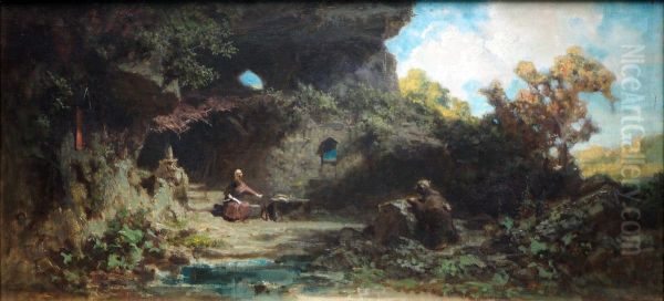 Hermit in the Mountains Oil Painting by Carl Spitzweg