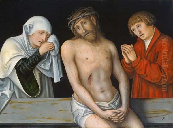 Man of Sorrows flanked by the Virgin and St John Oil Painting by Lucas Cranach the Elder