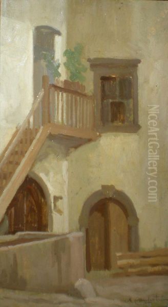 Cortile Di Casa Oil Painting by Alcide Davide Campestrini