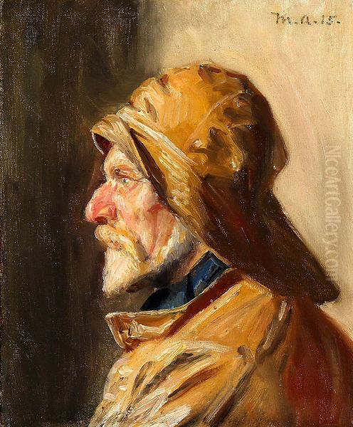 A fisherman from Skagen in profile. Oil Painting by Michael Peter Ancher