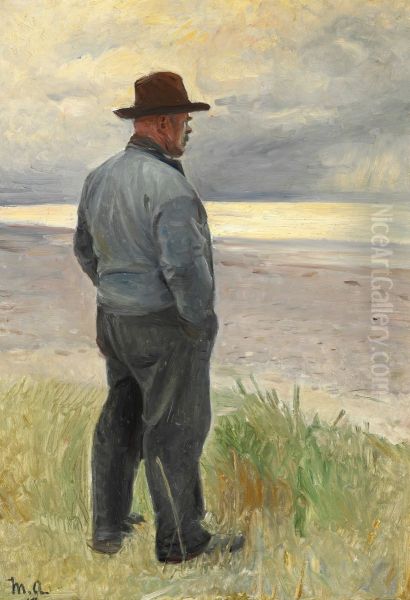 Fisherman looking out over the sea Oil Painting by Michael Peter Ancher