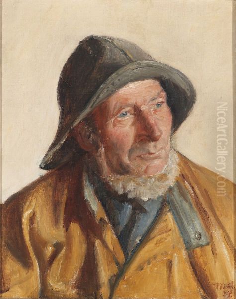 A portrait of a fisherman. (1924) Oil Painting by Michael Peter Ancher