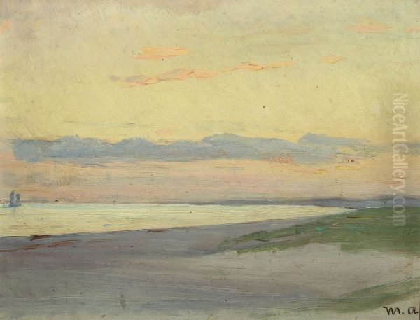 Evening at Skagen with view over the sea. Oil Painting by Michael Peter Ancher