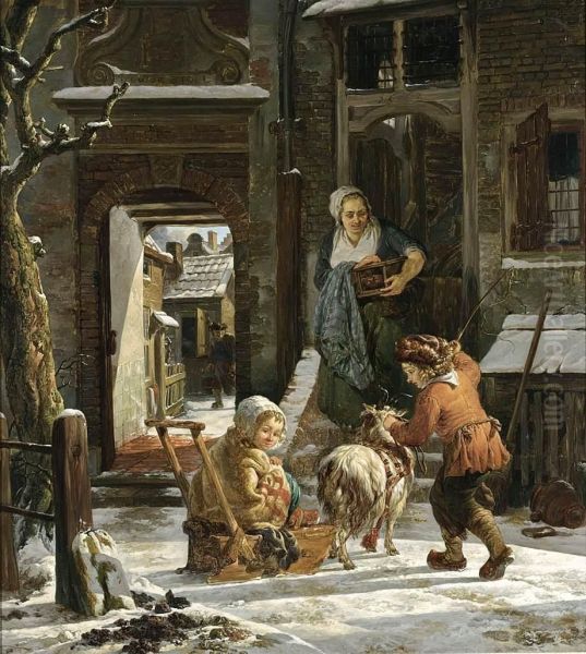 A Winter Scene Oil Painting by Abraham van Strij