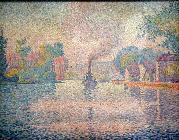 L'Hirondelle Steamer on the Seine Oil Painting by Paul Signac