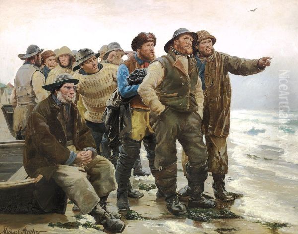 Will he round the point? (2) Oil Painting by Michael Peter Ancher