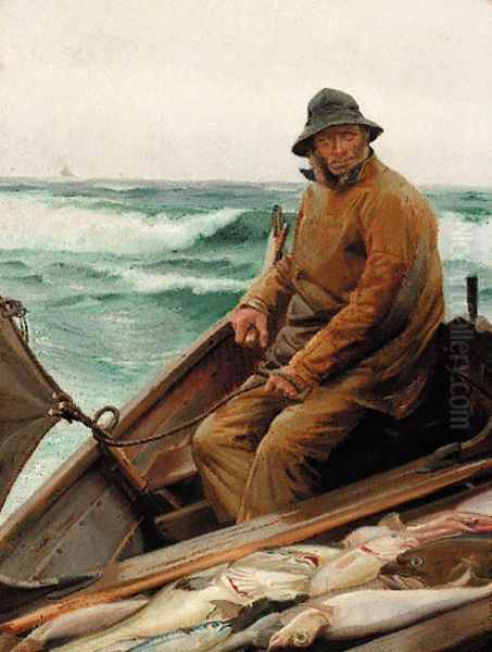 En fisker, der vender hjem fra fangst. Oil Painting by Michael Peter Ancher