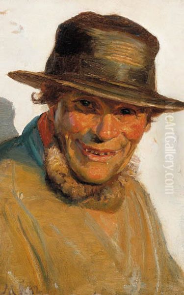 Kristoffer in the sunlight. Study. Oil Painting by Michael Peter Ancher