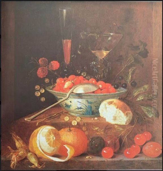 Fruit and two glasses (facon de Venise) Oil Painting by Jan Davidsz. De Heem